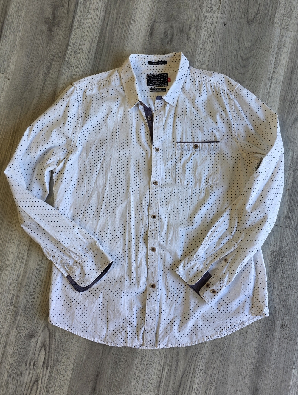 Cactus New York On The Road Shirt Mens XL Slim Fit White Polka Dot Button Down